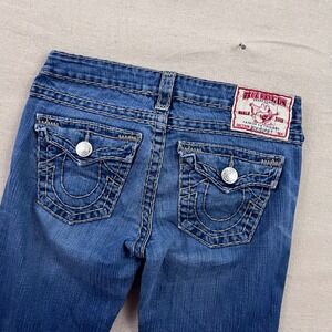 True Religion Becky Super T Jeans Women 28 Blue Bootcut Low Rise Contrast Stitch